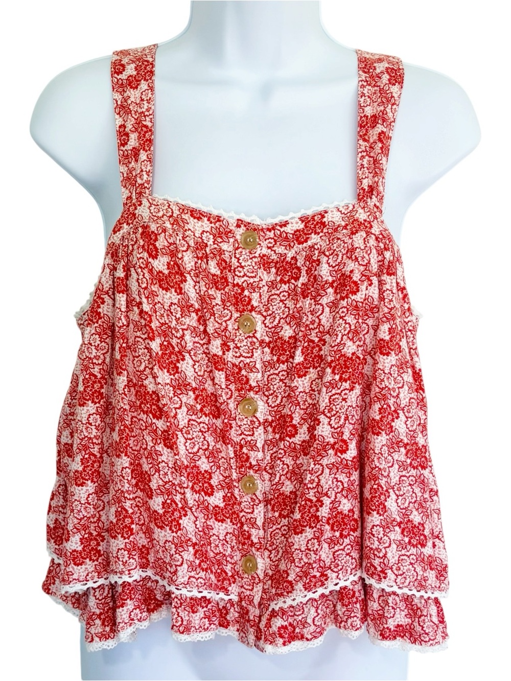 ALTAR’D STATE Floral Tiered Crop Tank Top Red Lace Boho Cottagecore Medium